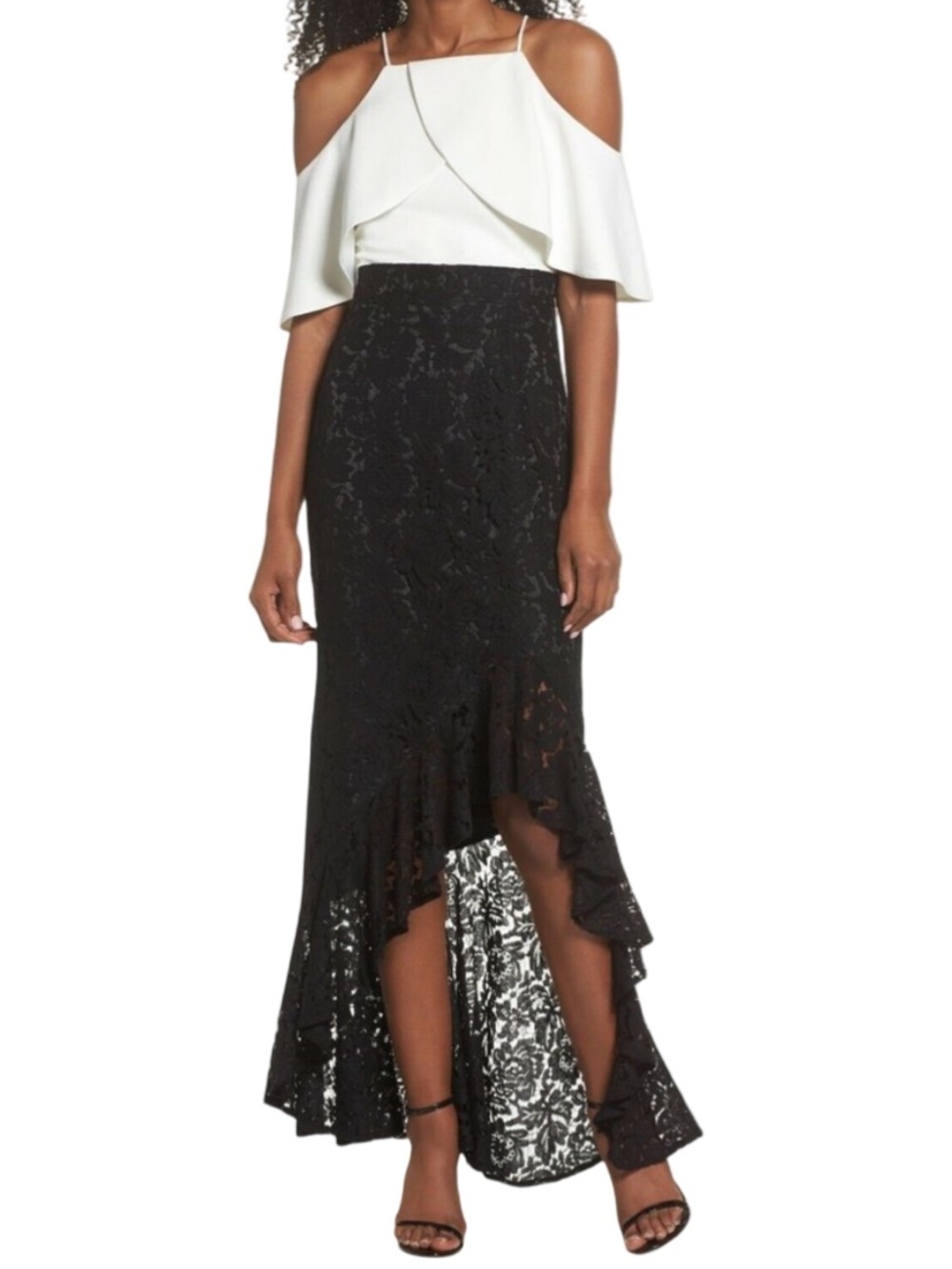 NWT Eliza J Anthropologie Black Lace High-Low Ruffle Skirt 8 Party Whimsy Fairy